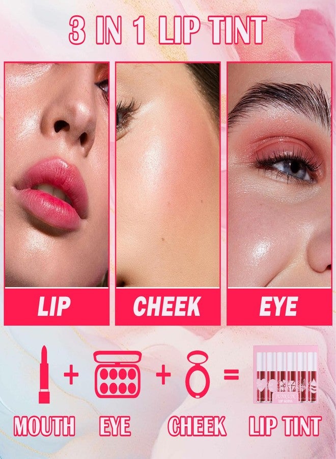JunKuJK 6 Colors Lip Tint Stain Set,Mini Liquid Lipstick Moisturizing Long Lasting Plumping High Pigmented Lip Gloss Set,Lightweight Non-Stick Cup Matte Lipstick for Waterproof Cheek and Lip Tint Makeup A - Image 5